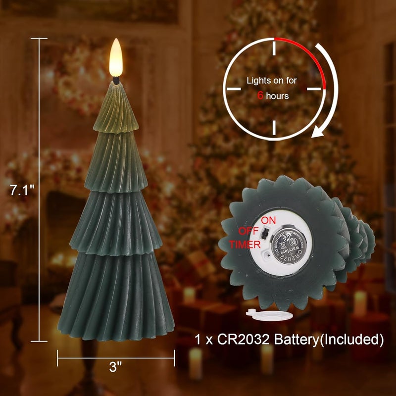 DRomance Christmas Tree Flameless Candles with 6 Hour Timer, Battery Operated LED Flickering Candle Lights Real Wax Vertical Stripe 3D Wick X-mas Dinner Tabletop Holiday Indoor Decoration(3"D x 7.1"H) - Image 2